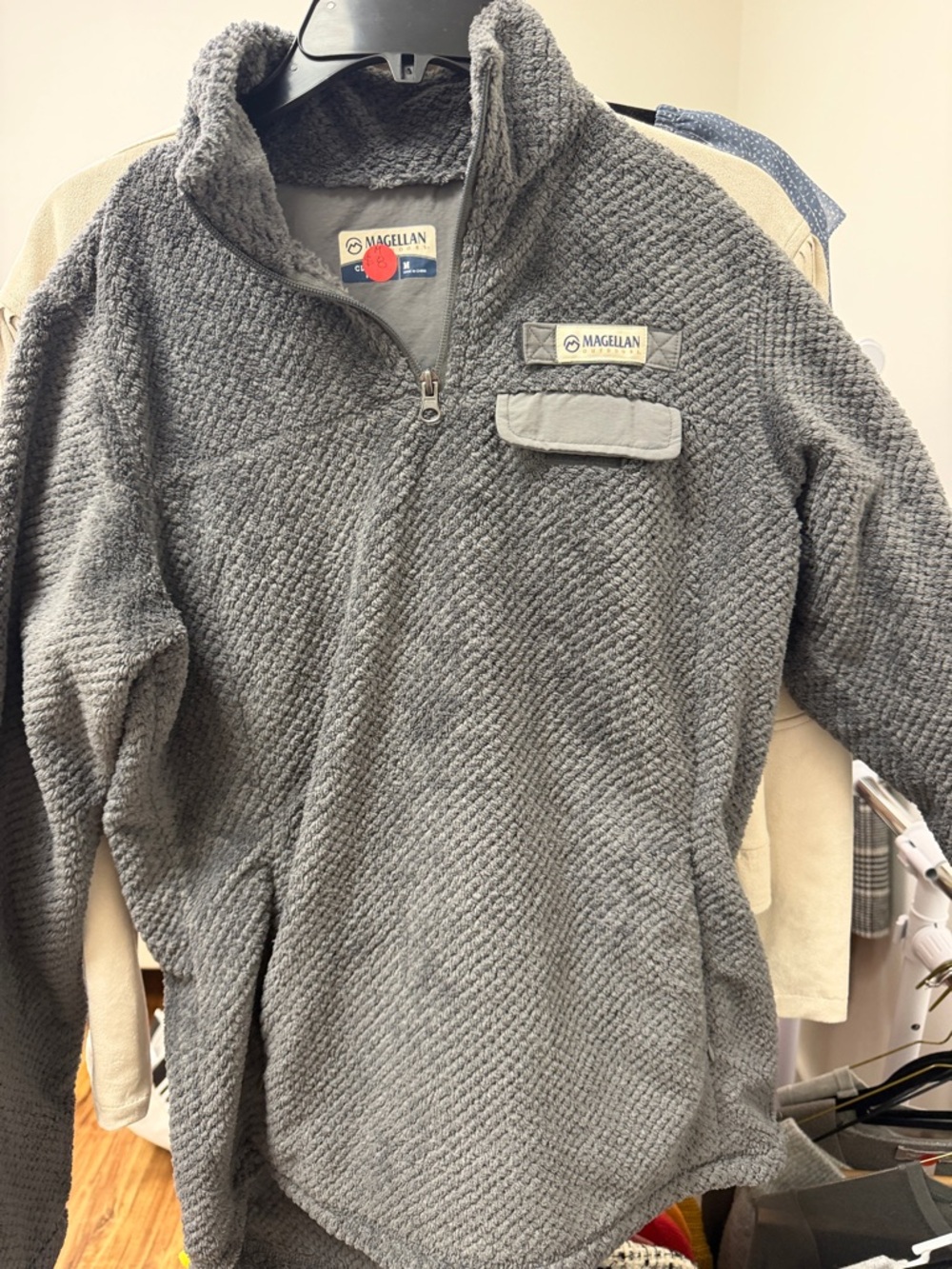 NEW Magellan Outdoors Kids Gray Textured Fleece Quarter-Zip Pullover